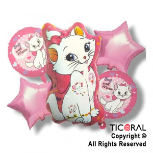 SET DE GLOBOS METALIZADO GATITA MARIE 5 UNIDADES X 1